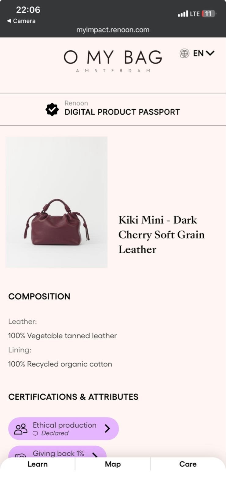 O My Bag Kiki Mini - Dark Cherry Soft Grain Leather, Sieraden, Tassen en Uiterlijk, Tassen | Damestassen, Ophalen of Verzenden