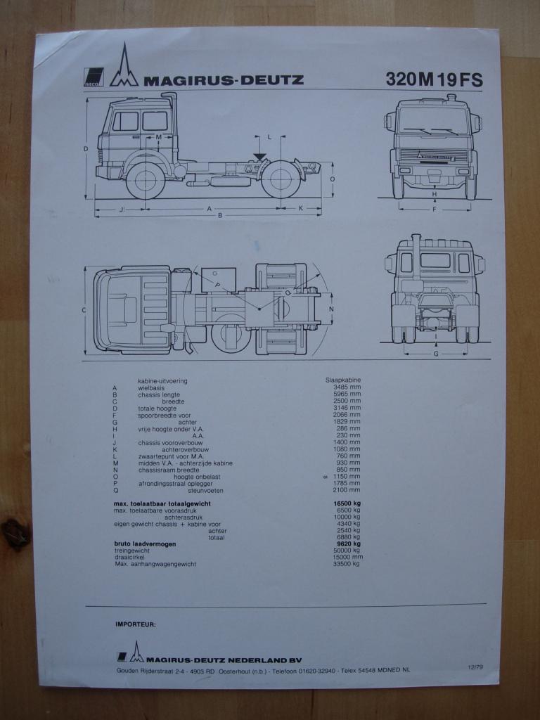 Magirus 320M 19FS Technische Specificatie folder 1979 Iveco, Magirus, Ophalen of Verzenden, Zo goed als nieuw, Overige merken