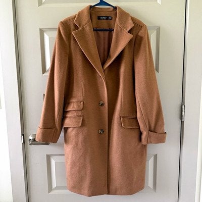 Lauren Ralph Lauren Dames Bruine Gevoerde Mid-Length Overjas, Verzenden, Zo goed als nieuw, Maat 42/44 (L), Bruin