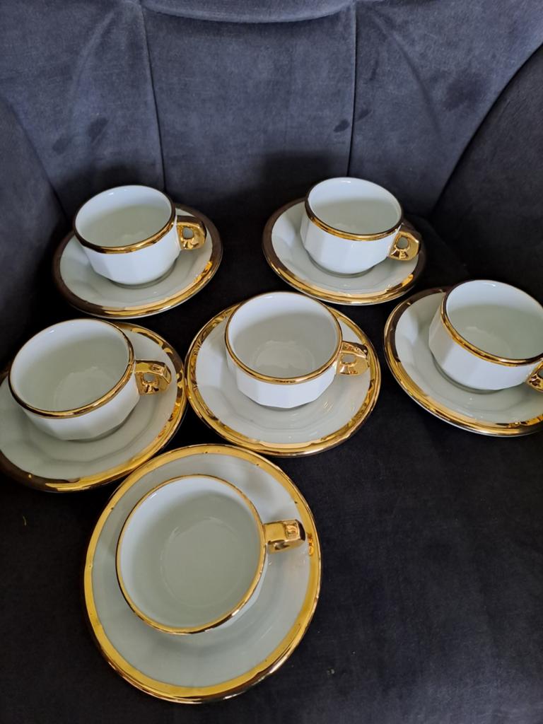 Pillivuyt France Kop en Schotel Set - 6 Stuks met 24K Goud, Ophalen of Verzenden
