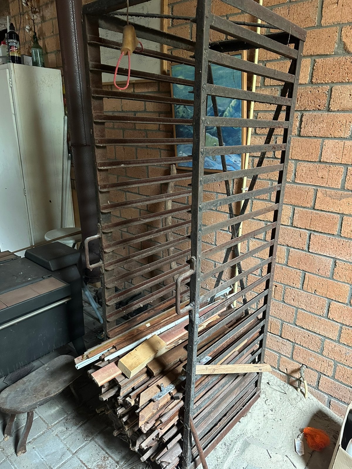 Oud authentiek bakkersrek / broodrek – industrieel & brocant, Antiek en Kunst, Curiosa en Brocante, Ophalen