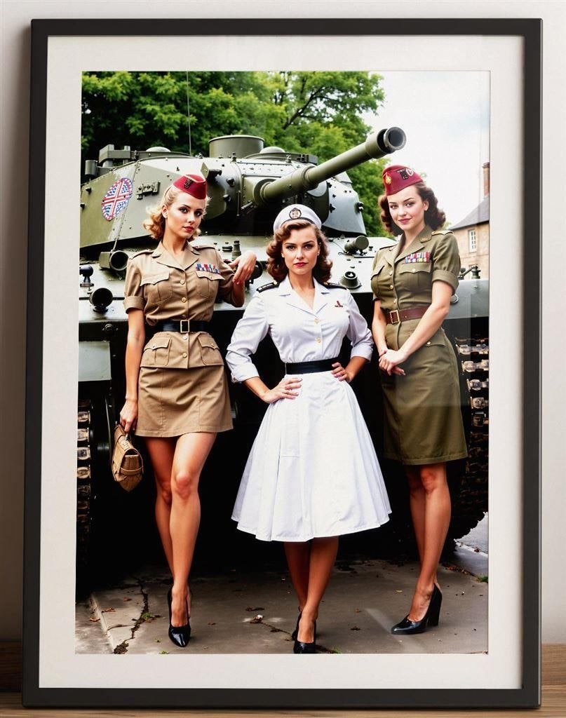 WW2 Leger Pin Up \'s met tank USA Army Grote Poster, Verzenden, Amerika, Foto of Poster