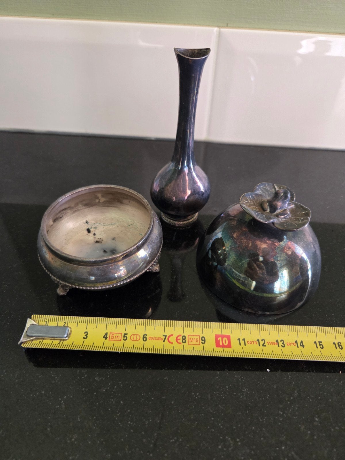 Set van 3 zilverkleurige decoratieve items, Ophalen of Verzenden