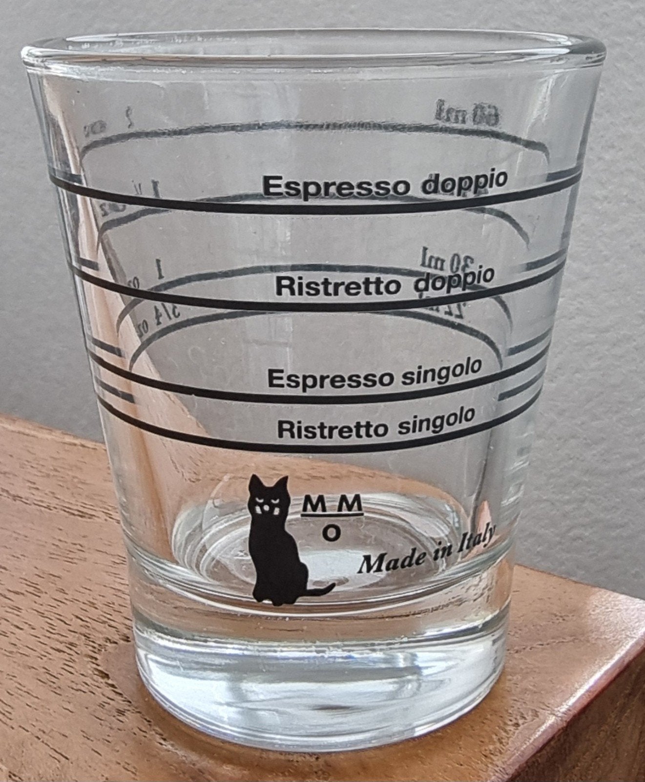 Motta espresso shotglaasje met logo + afbeelding kat - ZGAN, Ophalen of Verzenden, Zo goed als nieuw, Overige typen