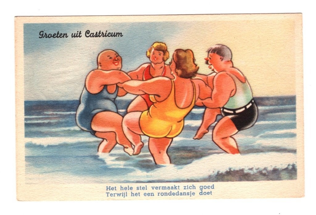 Oude Ansichtkaart Castricum Badgasten Rondedans Gelopen 1952, Verzamelen, Ansichtkaarten | Themakaarten, Ophalen of Verzenden