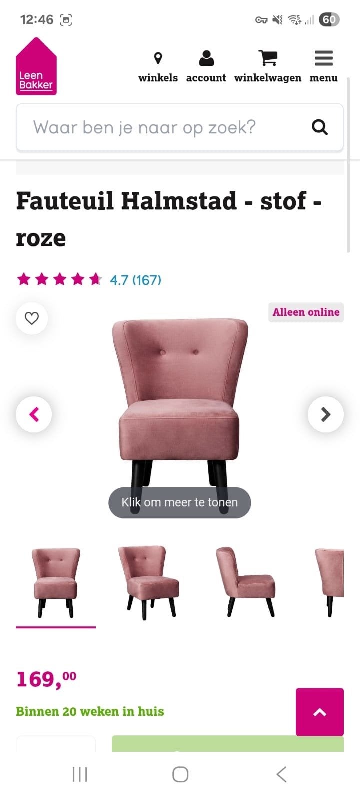Fauteuil Halmstad - stof - roze 2 stuks, Ophalen, Minder dan 50 cm, Minder dan 75 cm, Nieuw