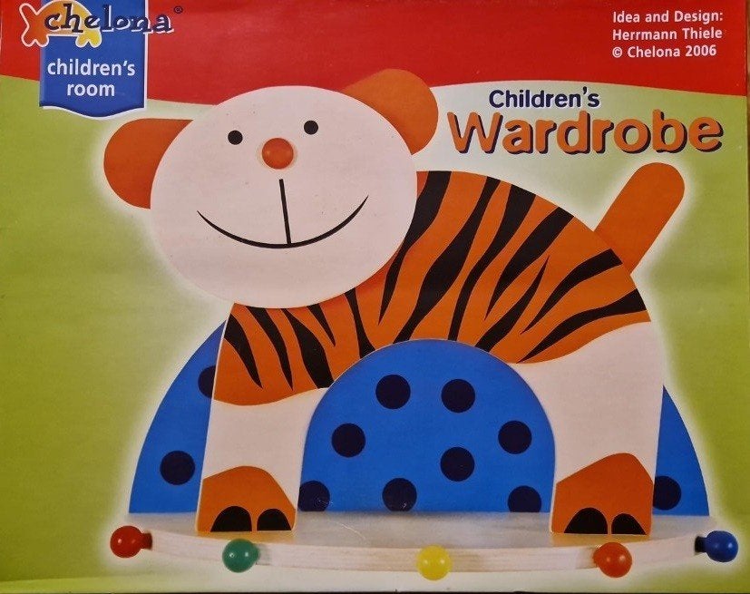 Kleurrijke kinderkapstok met 5 haken met afbeelding  tijger., Info@chelona.de, Verzenden, Nieuw, Chelona Deutschland