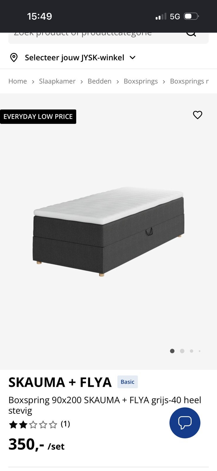 Boxspring 90x200, Ophalen, Zo goed als nieuw, Eenpersoons, 90 cm