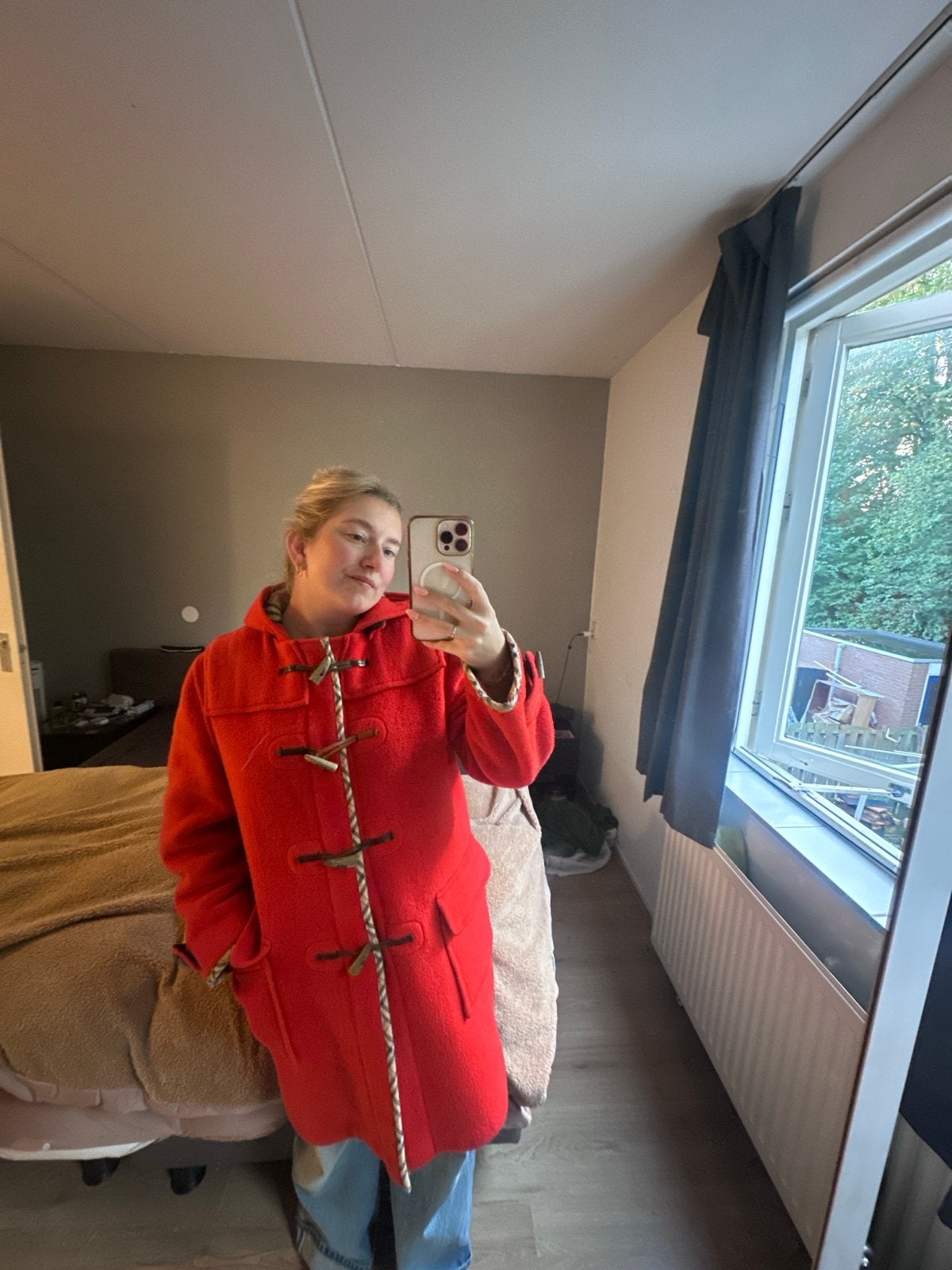 Vintage Burberrys Duffelcoat - Rood - Maat M/L, Kleding | Dames, Ophalen, Zo goed als nieuw, Maat 38/40 (M), Rood