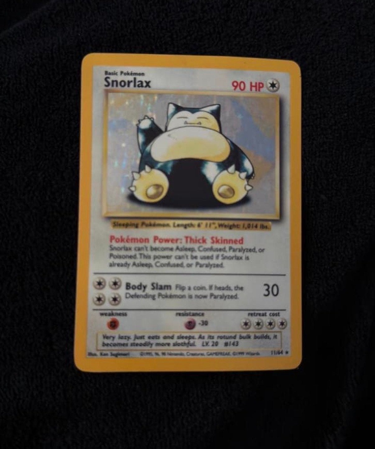 Zeldzame Holografische Snorlax Pokémonkaart 11/64 (1995), Ophalen of Verzenden, Gebruikt, Losse kaart, Foil