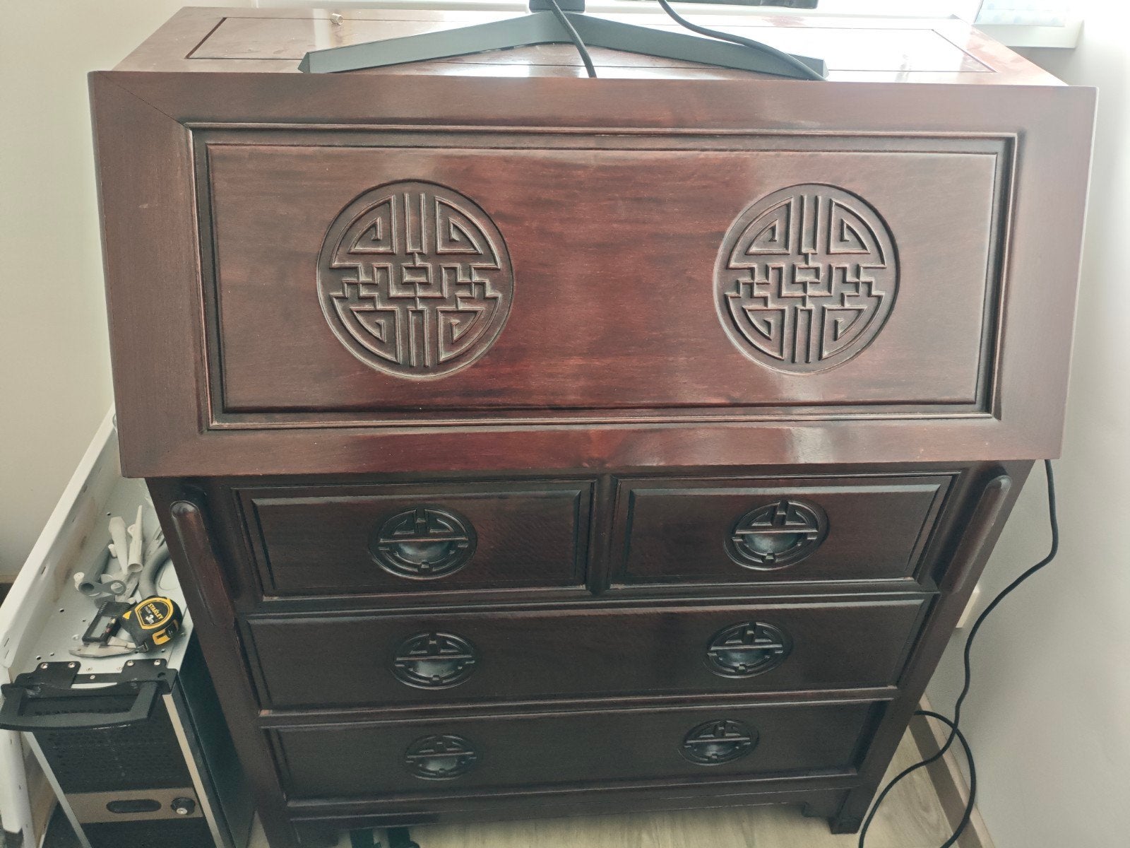 Antieke Chinese secretaire van Rosewood met stoel, Ophalen, Zo goed als nieuw, Antiek Chinees