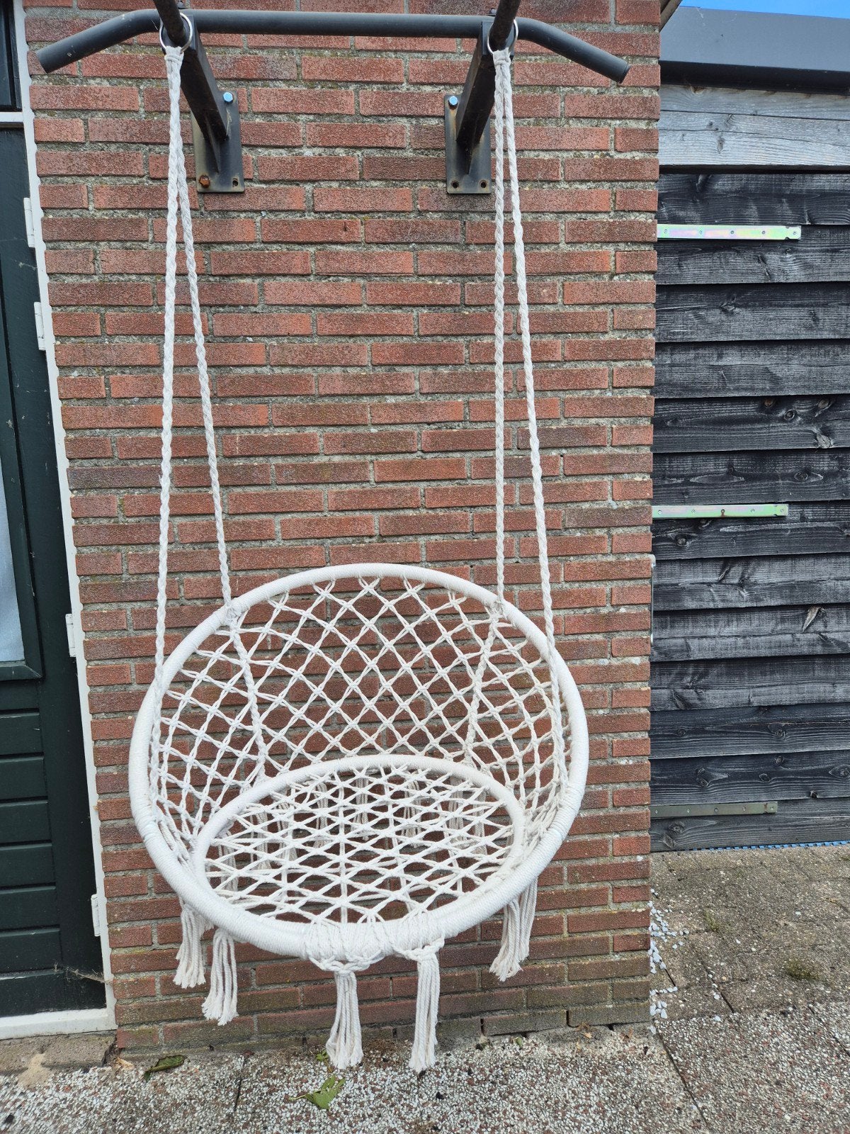 Witte Macramé Hangstoel - Comfortabel & Stijlvol, Tuin en Terras, Hangmatten, Gebruikt, Eenpersoons, Binnen, Buiten, Ophalen