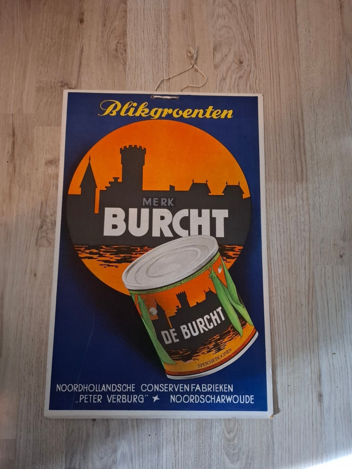 Vintage reclamebord Blikgroenten Merk Burcht, Verzamelen, Ophalen, A1 t/m A3, Reclame, Rechthoekig Staand