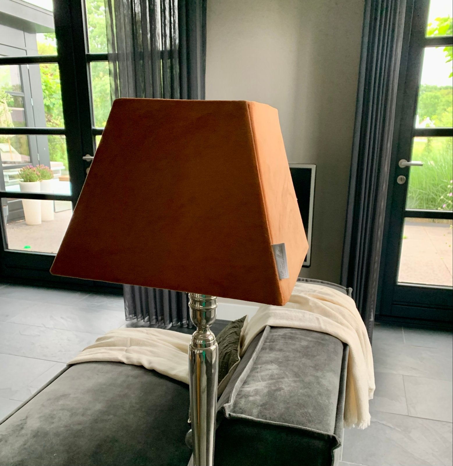 Rivièra Maison Velvet Lampenkap - Hoogte 22 cm, Ophalen, Bruin, Gebruikt, Vierkant