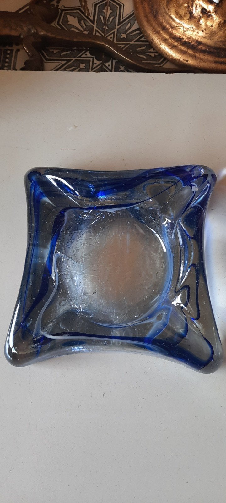 Max Verboeket Kristalunie Maastricht Asbak Blauw, Ophalen of Verzenden