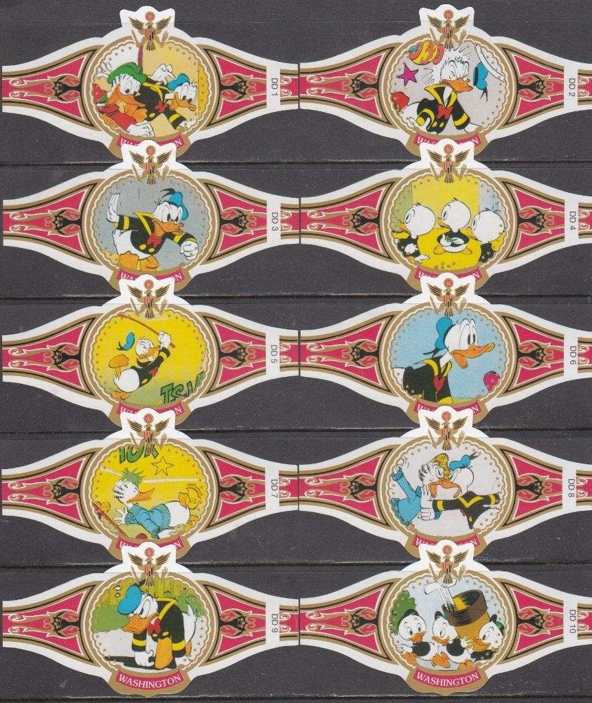 Sigarenbanden Donald Duck en Guus Geluk, Washington DD1-DD10, Verzenden, Nieuw, Sigarenbandjes