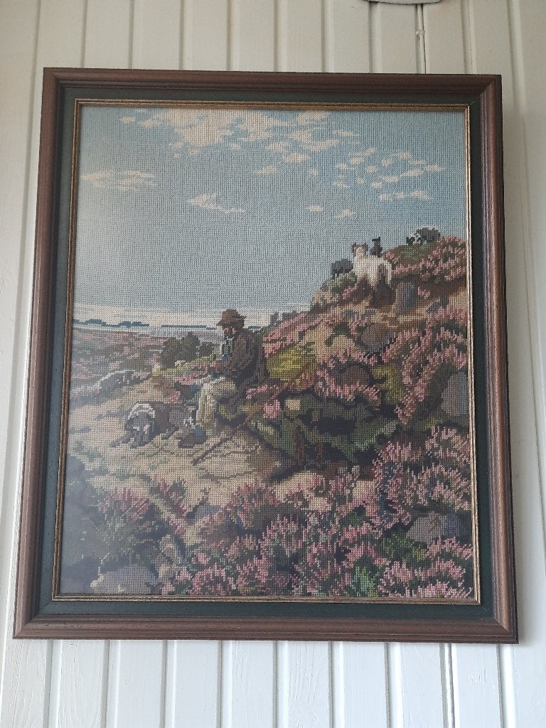 Prachtige vintage Gobelin borduurwerk – Herder met schapen, Ophalen, Schilderijlijst, 56 cm, Zo goed als nieuw