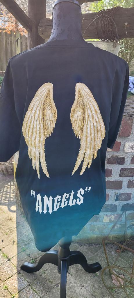 Shein zwart oversized angel shirt tshirt S valt M nieuw, Maat 38/40 (M), Zwart, Nieuw, Ophalen of Verzenden