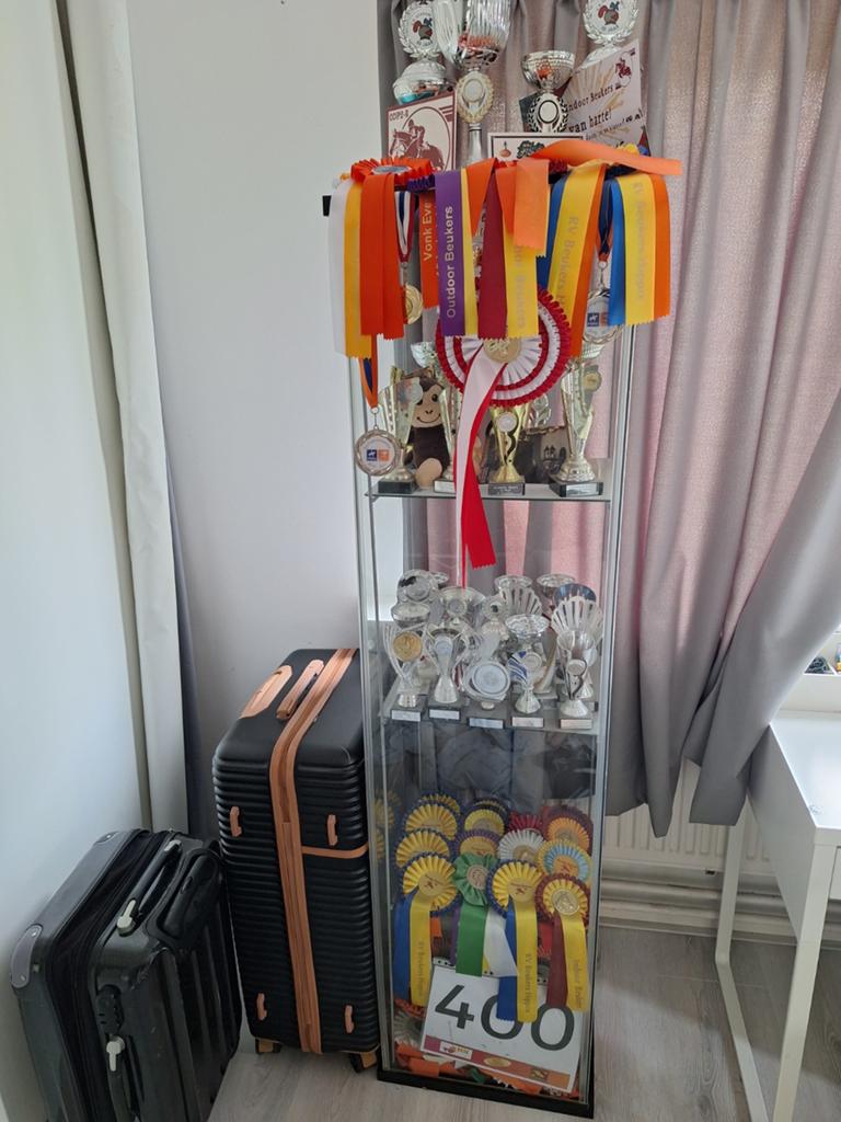 Glazen vitrinekast/Prijzenkast, Huis en Inrichting, Kasten | Vitrinekasten, Gebruikt, 150 tot 200 cm, Minder dan 50 cm, Minder dan 25 cm
