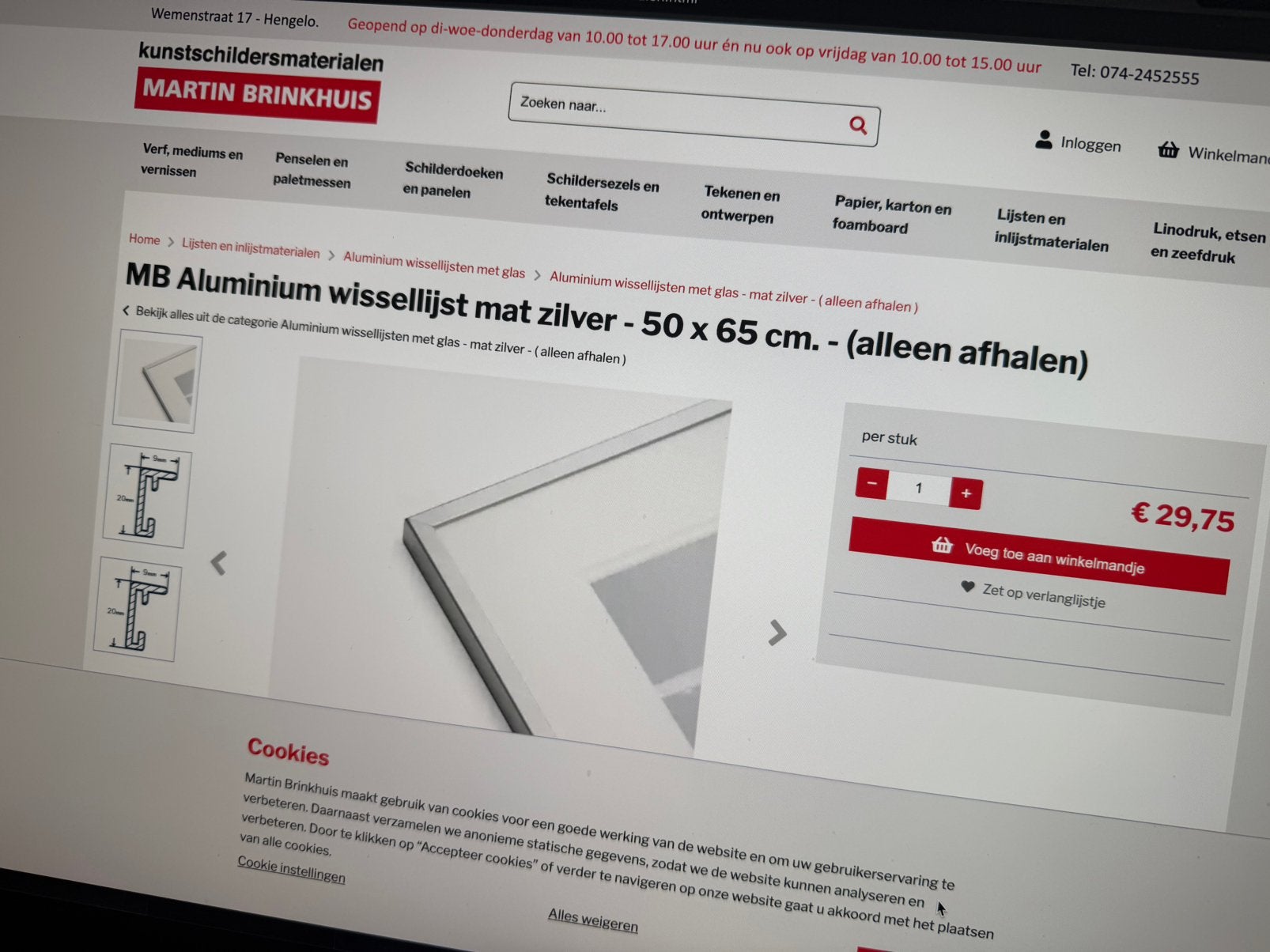 20 x Aluminium fotolijst 50x65cm met glas en ophangsysteem, Ophalen, 50 cm, Zo goed als nieuw, Fotolijst
