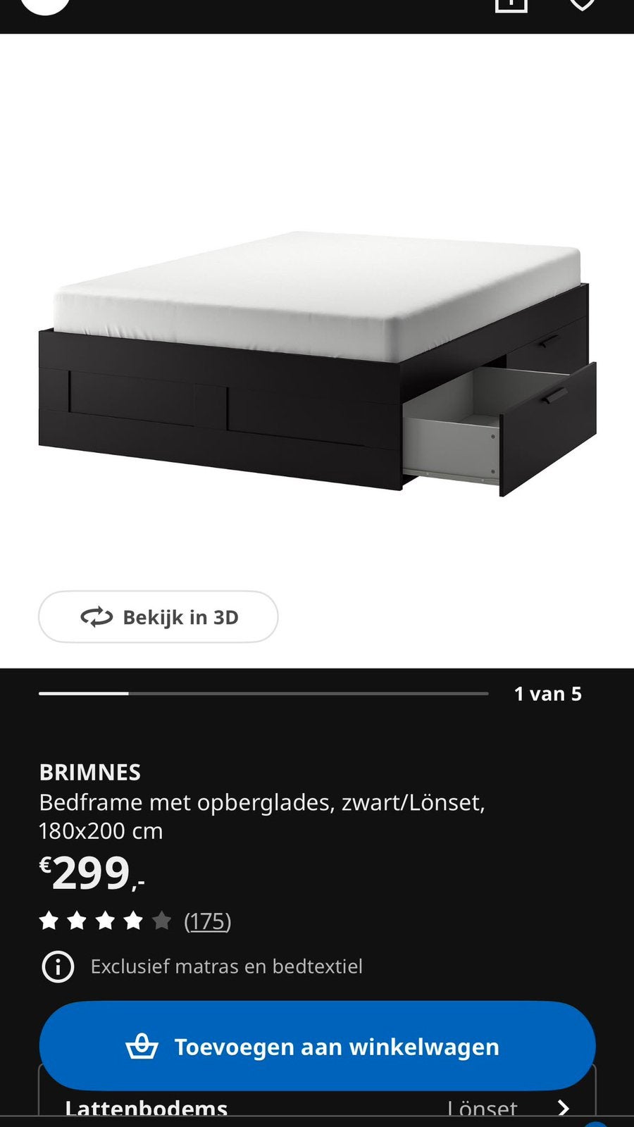 Zwart bed, 180X200 inclusief matras + een open vakkenkast 🙂, Ophalen, Ik denk modern?, Gebruikt, Zwart