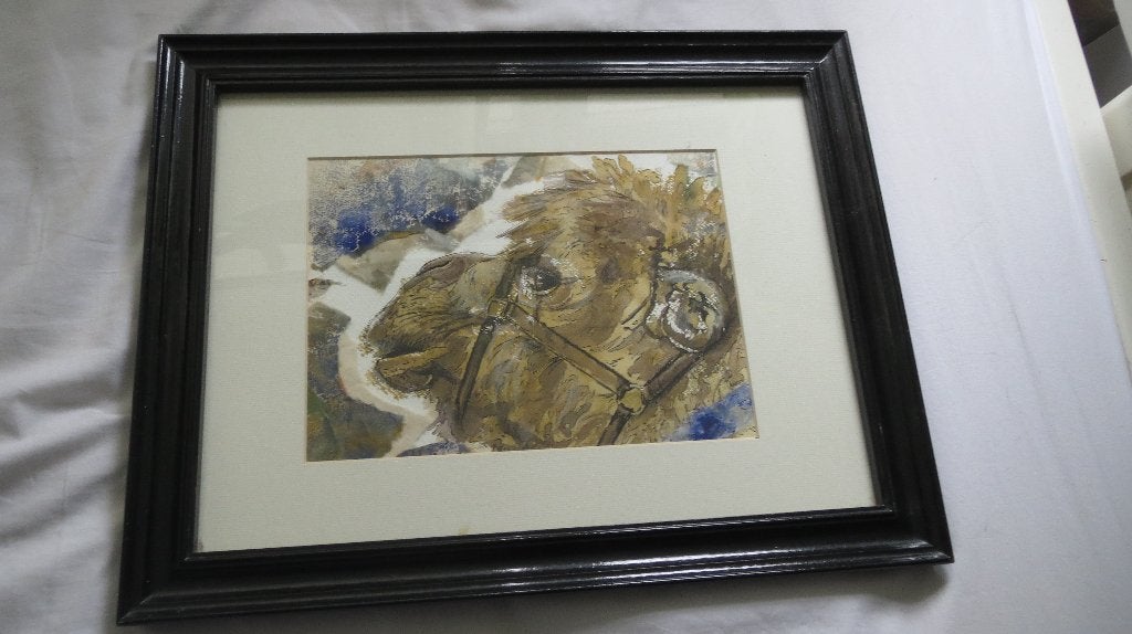 gemengde techniek, portret kameel, schilderij, Antiek en Kunst, Verzenden