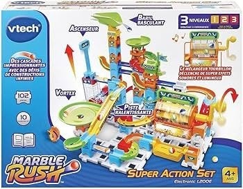 VTech Knikkerbaan Marble Rush Super Action & Rocket Set, Ophalen of Verzenden, Zo goed als nieuw, Bouwen, Met geluid