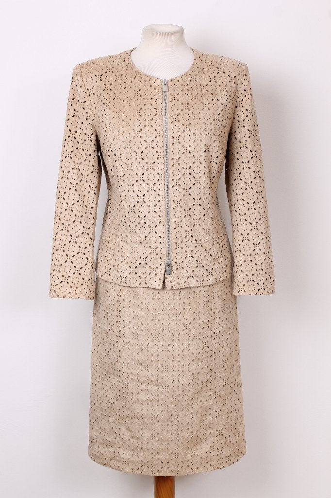 Suedine set van Caroline Biss maat M, Kleding | Dames, Jurken, Maat 38/40 (M), Beige, Ophalen of Verzenden, Zo goed als nieuw