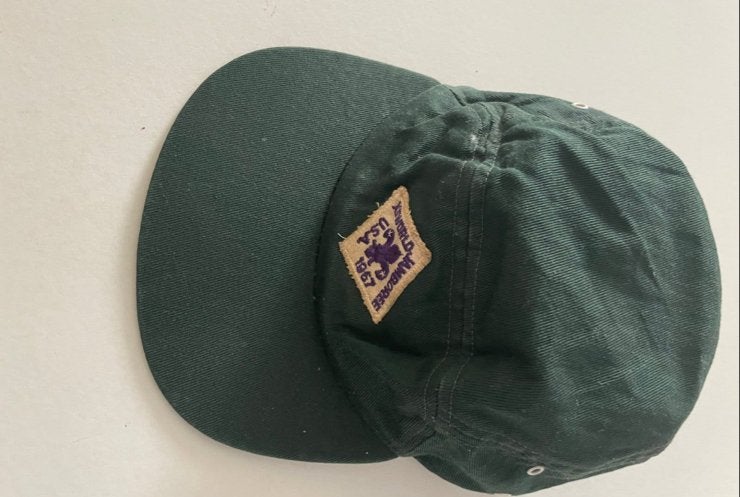 Vintage Groene Pet 'World Jamboree USA 1967' Patch, Ophalen of Verzenden, Gedragen, One size fits all, Pet