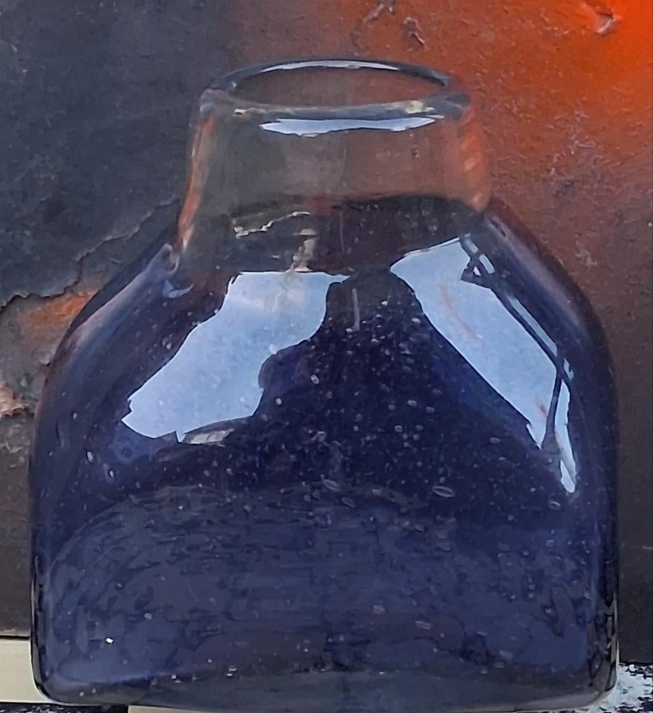 Vaas. Leerdam? Klein model.  Dik glas. 15/15 cm., Ophalen, Zo goed als nieuw, Blauw, Glas
