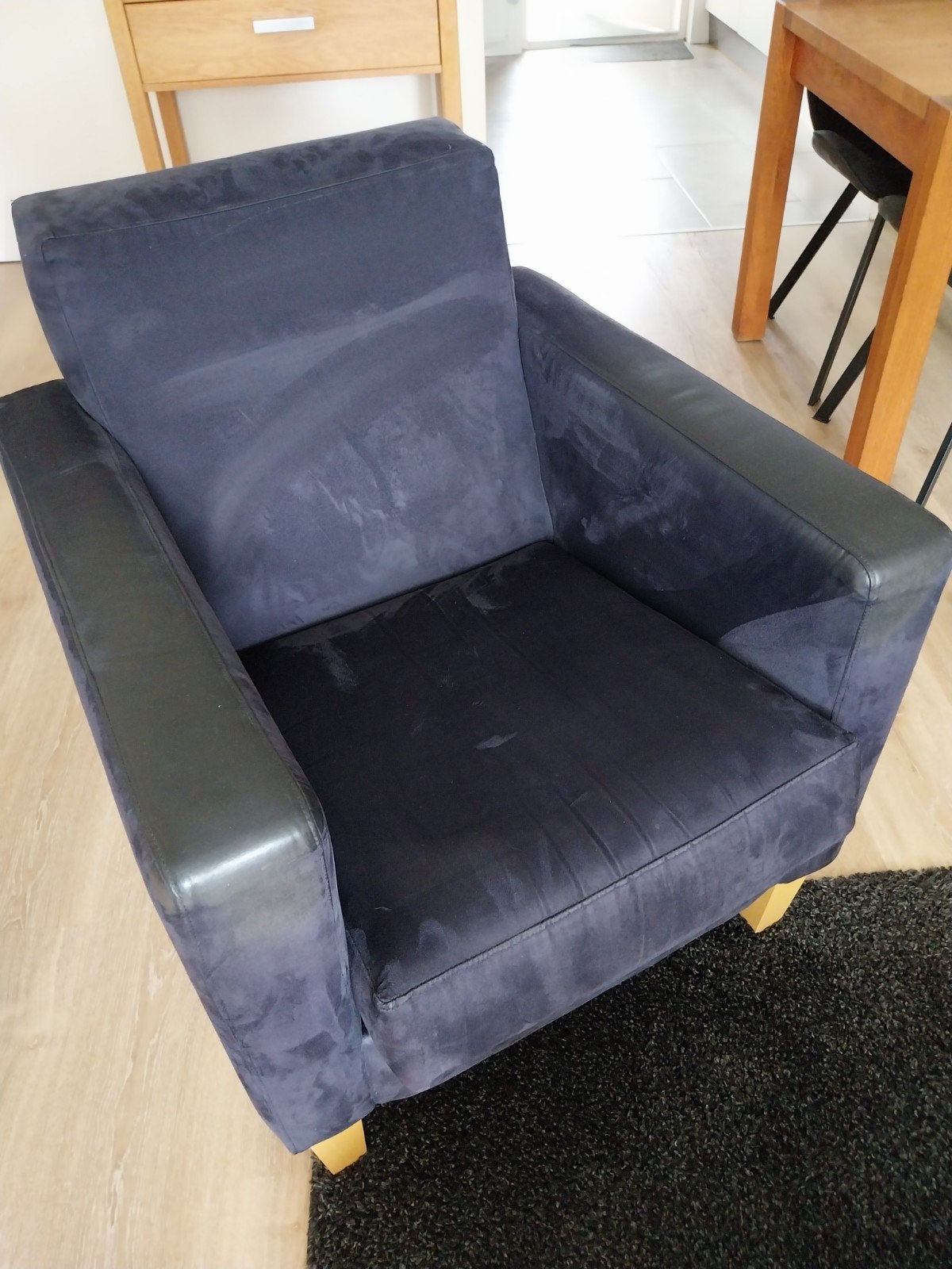 Donker blauwe fauteuil, Ophalen, Gebruikt, 75 tot 100 cm, Stof
