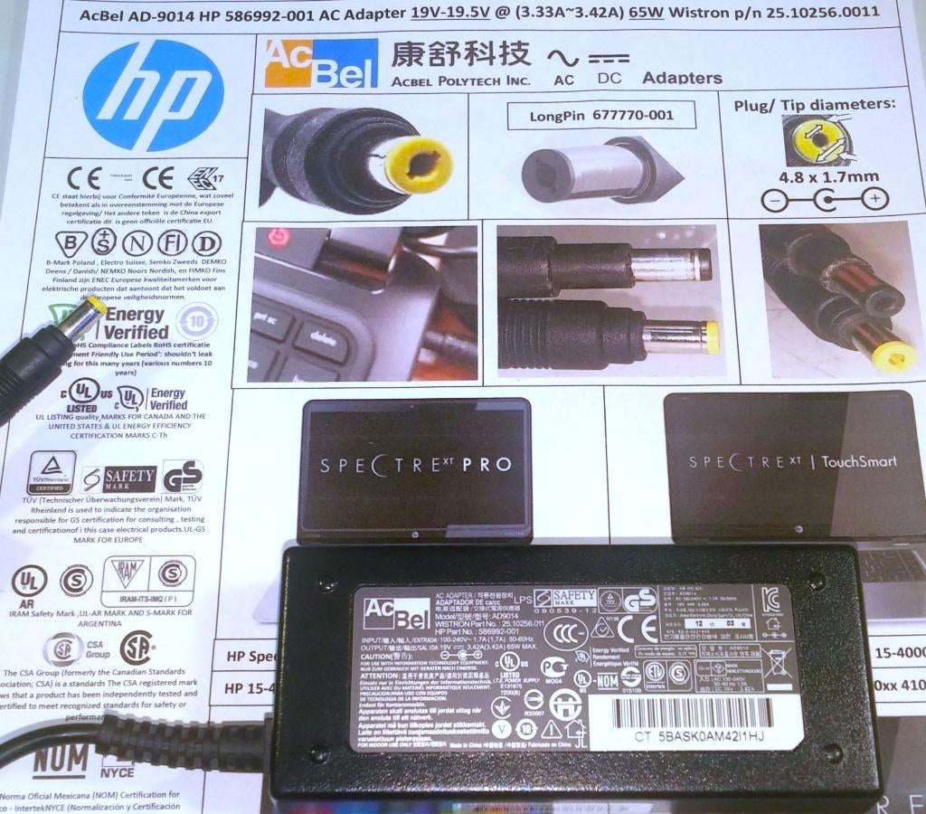 HP ACBEL AD-9014 19.5V 3.33A 3.42A 65W Ultrabook Spectre XT, Ophalen of Verzenden, Zo goed als nieuw, HP