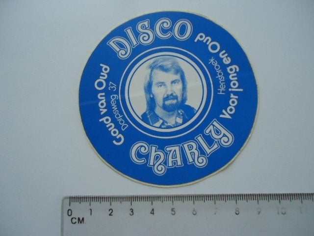 sticker oud Hensbroek DISCO CHARLY plaat vinyl goud oud, Verzenden, Zo goed als nieuw, Bedrijf of Vereniging