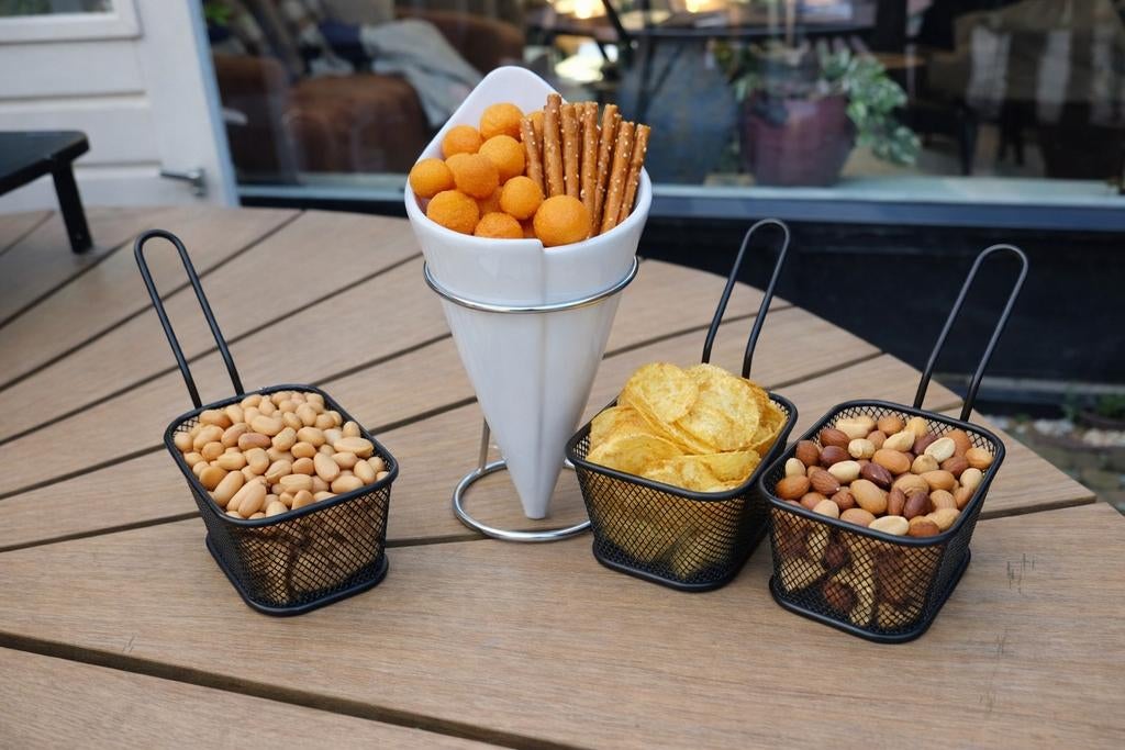 Frietmandjes + puntzak houder | snack server set, Ophalen of Verzenden, Nieuw, Rond, Overige materialen