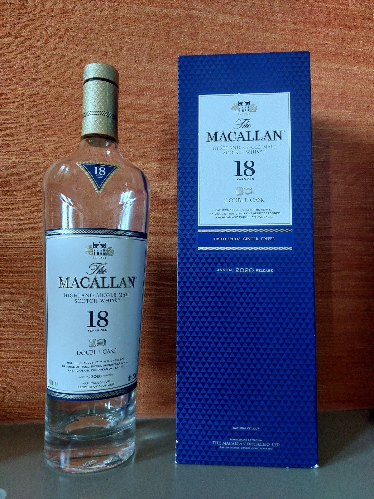 Lege fles Macallan 18 yrs + originele doos double cask 2020, Ophalen, Gebruikt