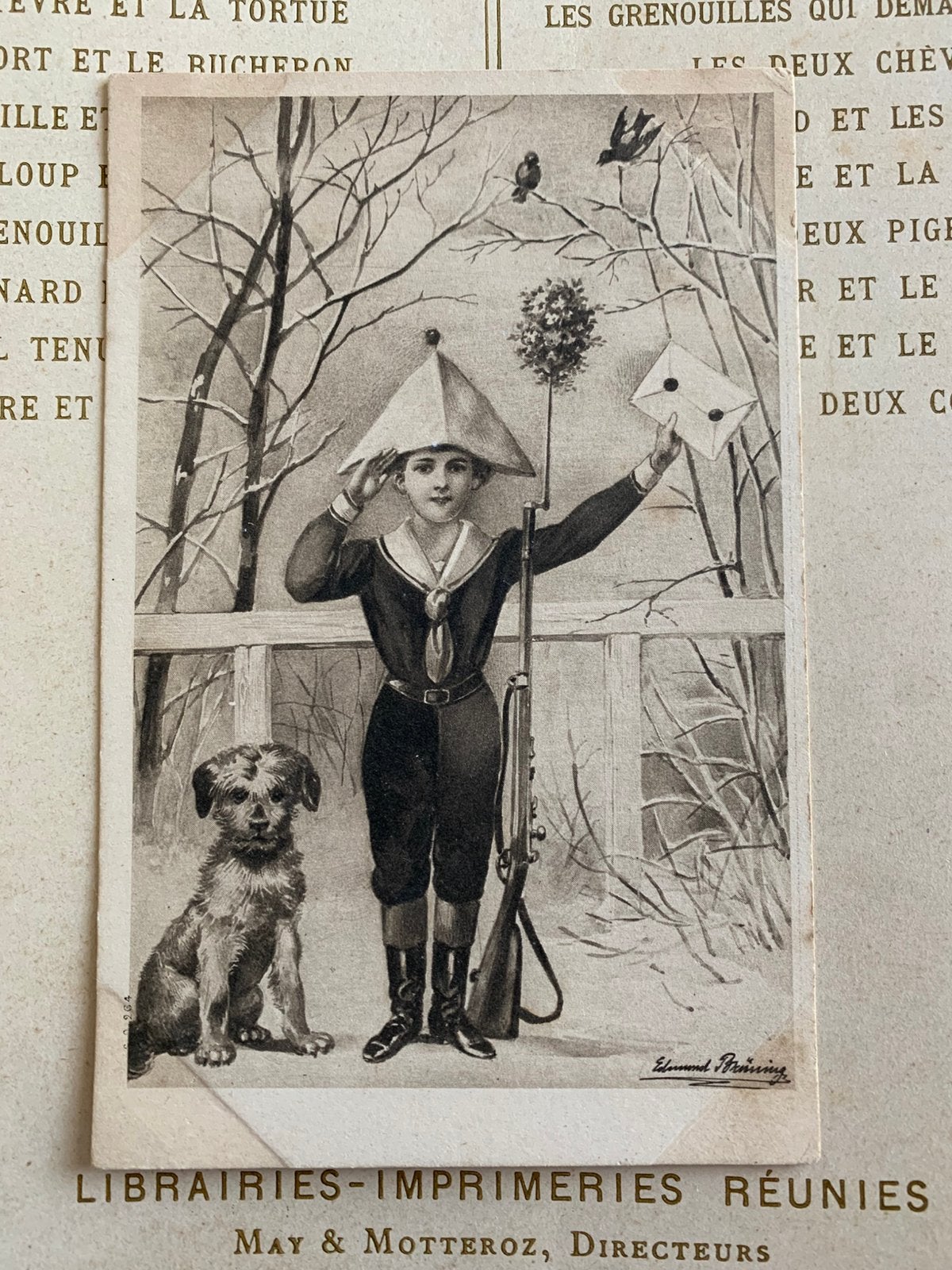 Soldaatje met papieren hoed en hond (GO), Verzamelen, Ophalen of Verzenden, Voor 1920, Gelopen, Kinderen