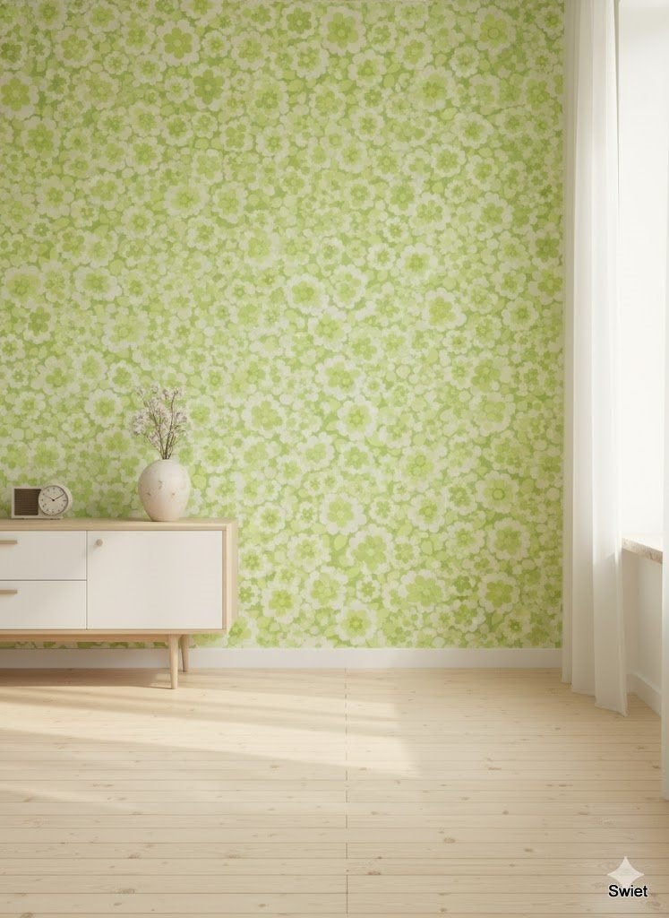 14309 retro vintage style bloemenbehang inke heiland swiet, Ophalen of Verzenden, Groen