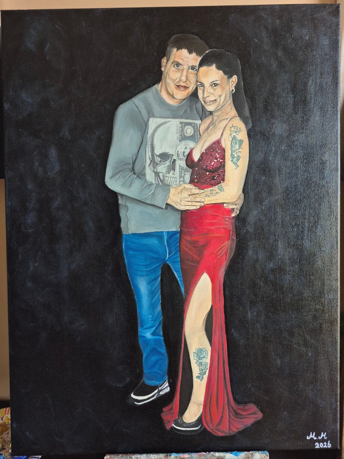 Portret van koppel handgeschilderd olieverf, Ophalen of Verzenden