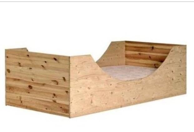 Stoer bruin gebeitst kajuitbed 90x200 cm met ronde instap, Ophalen, Gebruikt, 90 cm, Bruin