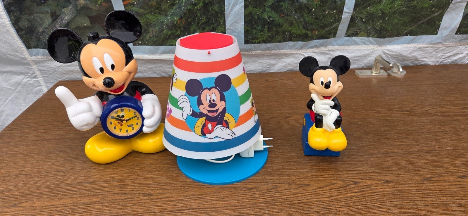 Mickey Mouse wekker, lamp en beeldje - Vintage Disney set, Ophalen, Vintage, Gebruikt, Meerkleurig