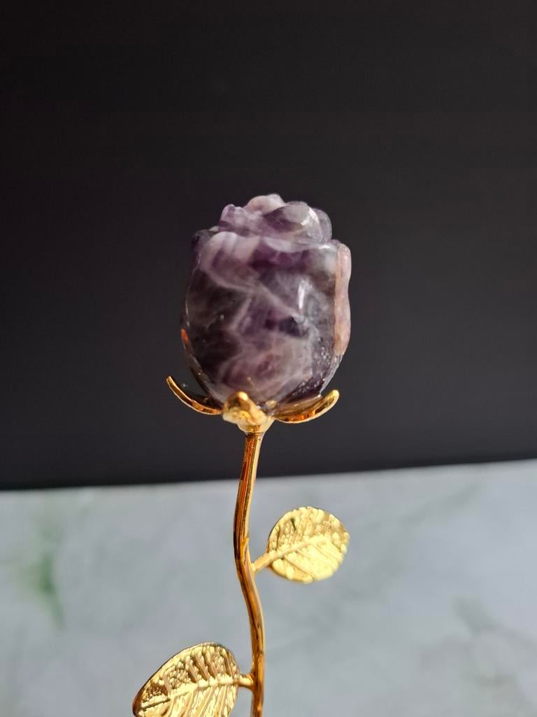 Amethist Roos met Gouden Stam - Decoratief Kristal, Ophalen of Verzenden