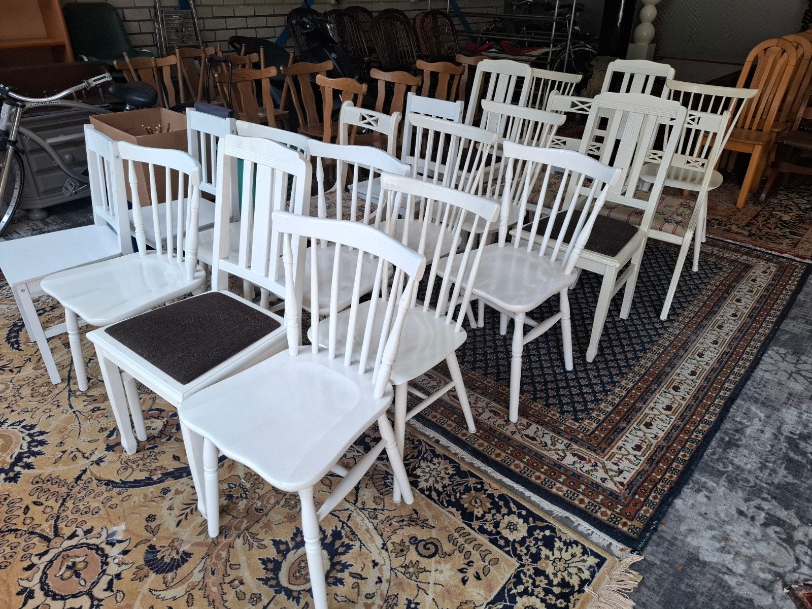 Vintage hippe wit houten stoel stoelen geleefd. Zie omschr,, Ophalen, Gebruikt, Wit, Vijf, Zes of meer stoelen