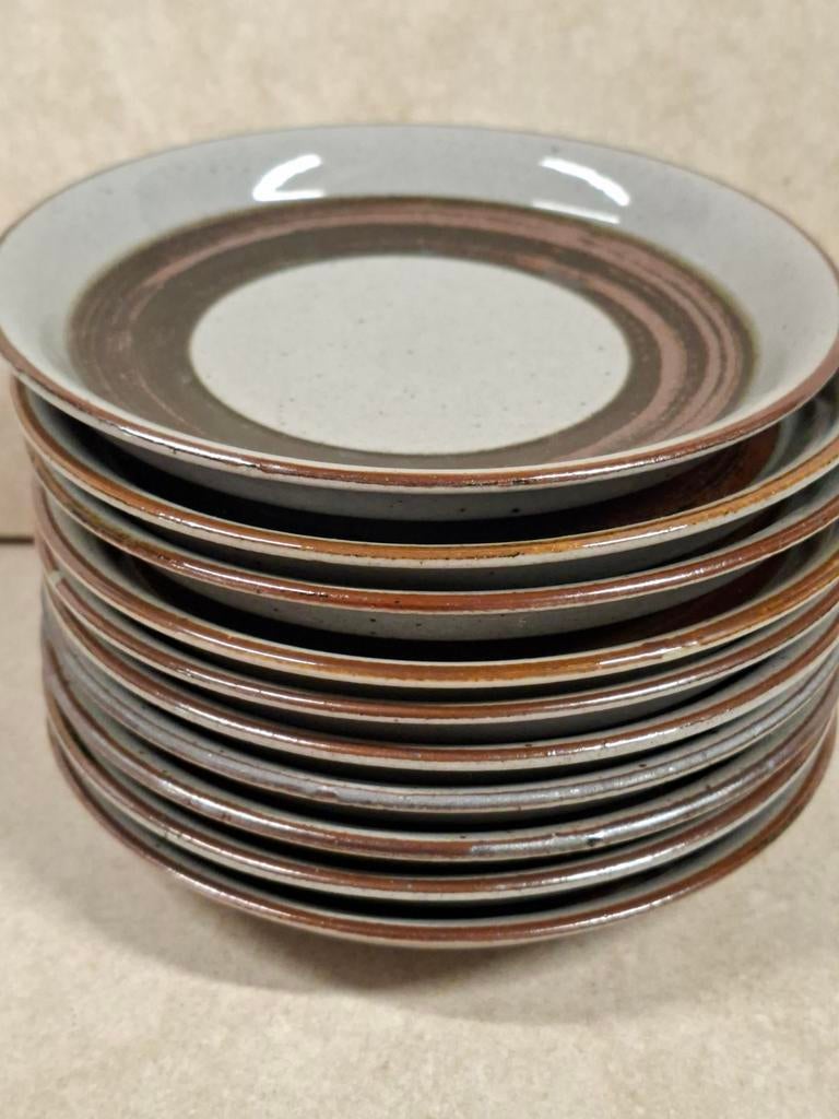 Set van 10 Knabstrup Stoneware gebaksbordjes, Ø 15cm, Gebruikt, Keramiek, C, Ophalen of Verzenden