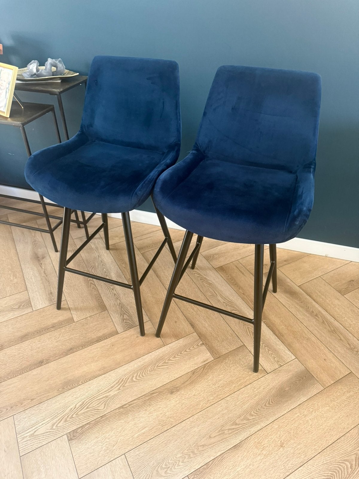 2 blauwe velvet krukken, 2 krukken, Ophalen, Zo goed als nieuw, 60 tot 90 cm