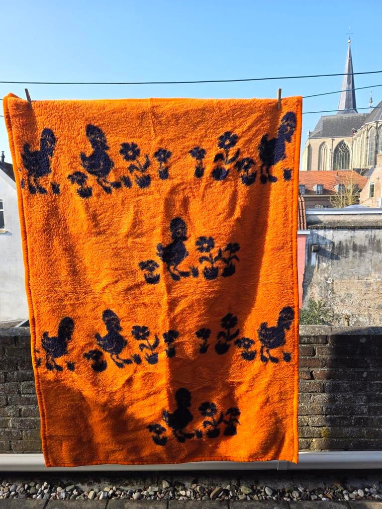 Vintage dekentje oranje blauw kinderwagen wieg eendjes AaBe, Ophalen of Verzenden