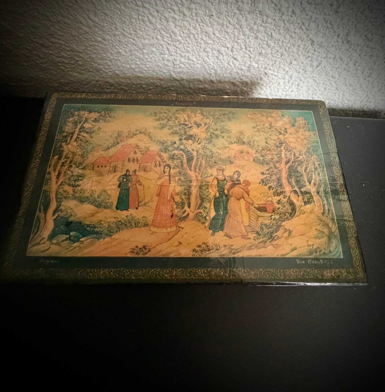 Russisch Lakdoosje Papier-mâche handgeschilderd O.N. Serov, Ophalen of Verzenden
