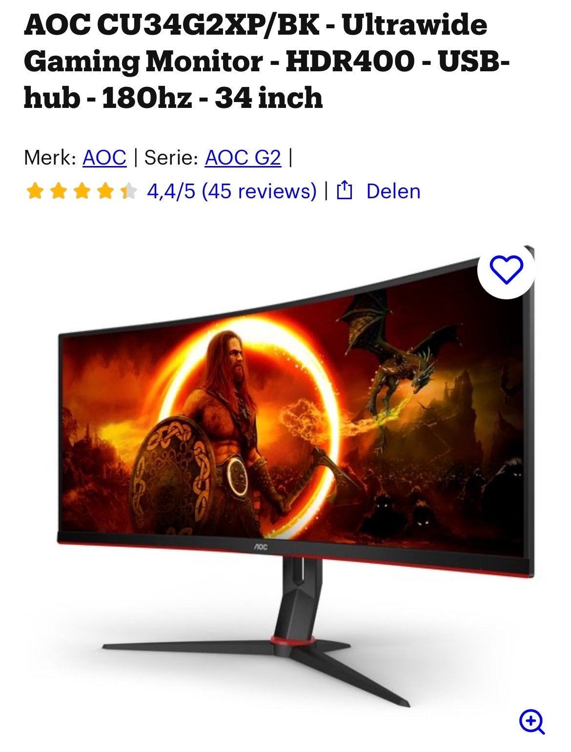 AOC CU34G2XP/BK Ultrawide Gaming Monitor 34 inch 180Hz, Gaming, Curved, VA, Ophalen of Verzenden