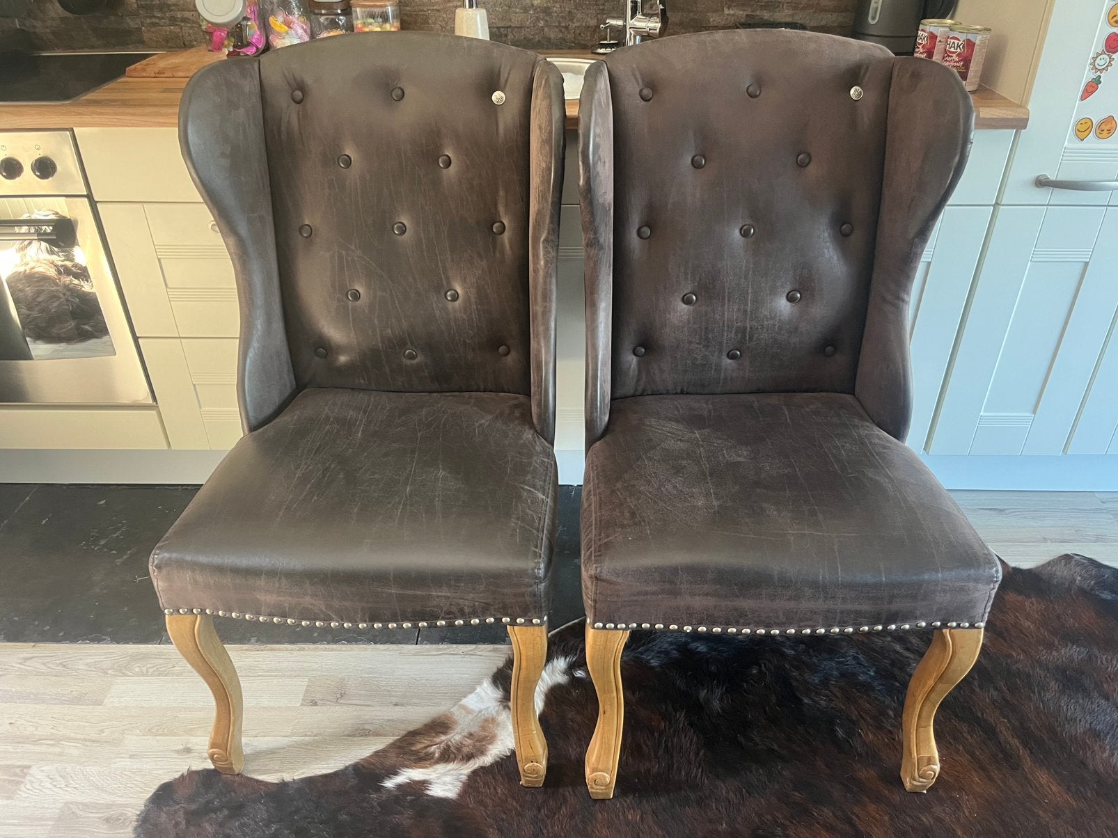 2x Riviera maison stoelen zgan, Ophalen, Twee, Bruin, Leer