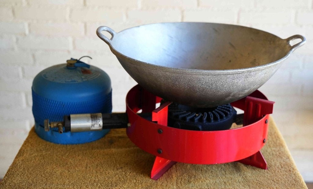 Wokbrander met gasfles en wokpan, Ophalen of Verzenden, Gebruikt, Vrijstaand, Gas
