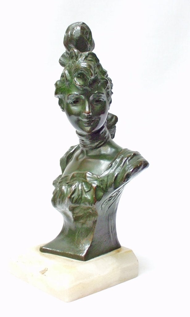 Bronzen Art Nouveau Buste - Van Der Straeten., Ophalen of Verzenden, Brons, 20 - 50 cm, Gemerkt